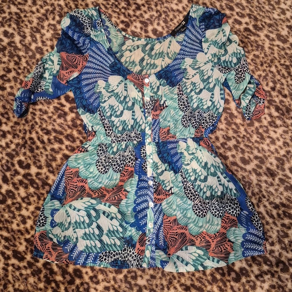 Forever 21 Multicolor Patterned Blouse Small - Picture 3 of 13